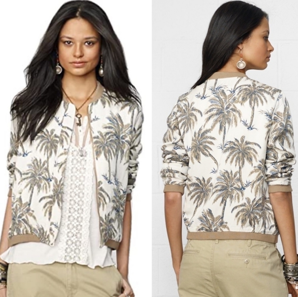 DENIM & Supply Ralph Lauren Soft Tencel Palm Tree Bomber Jacket Size M